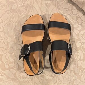 UGG Black Double-Strap Buckle Sandals with Tan Footbed